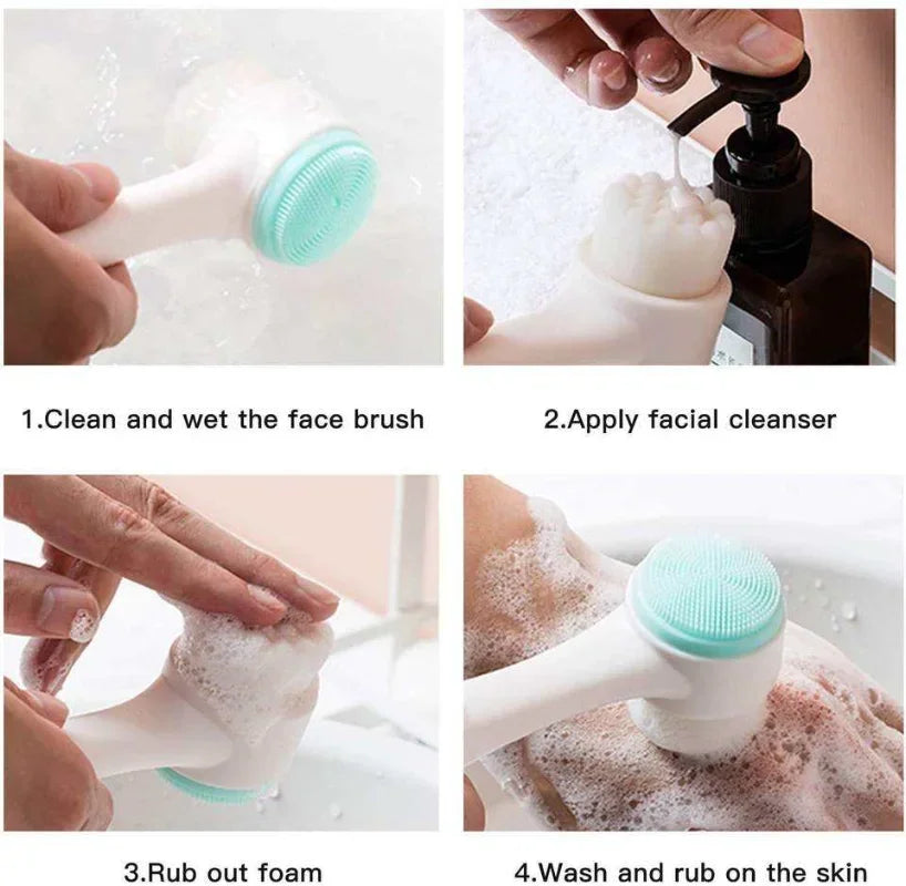 3D double silicone facial cleansing brush manual massage facial brush soft bristles exfoliator double sided face wash brush