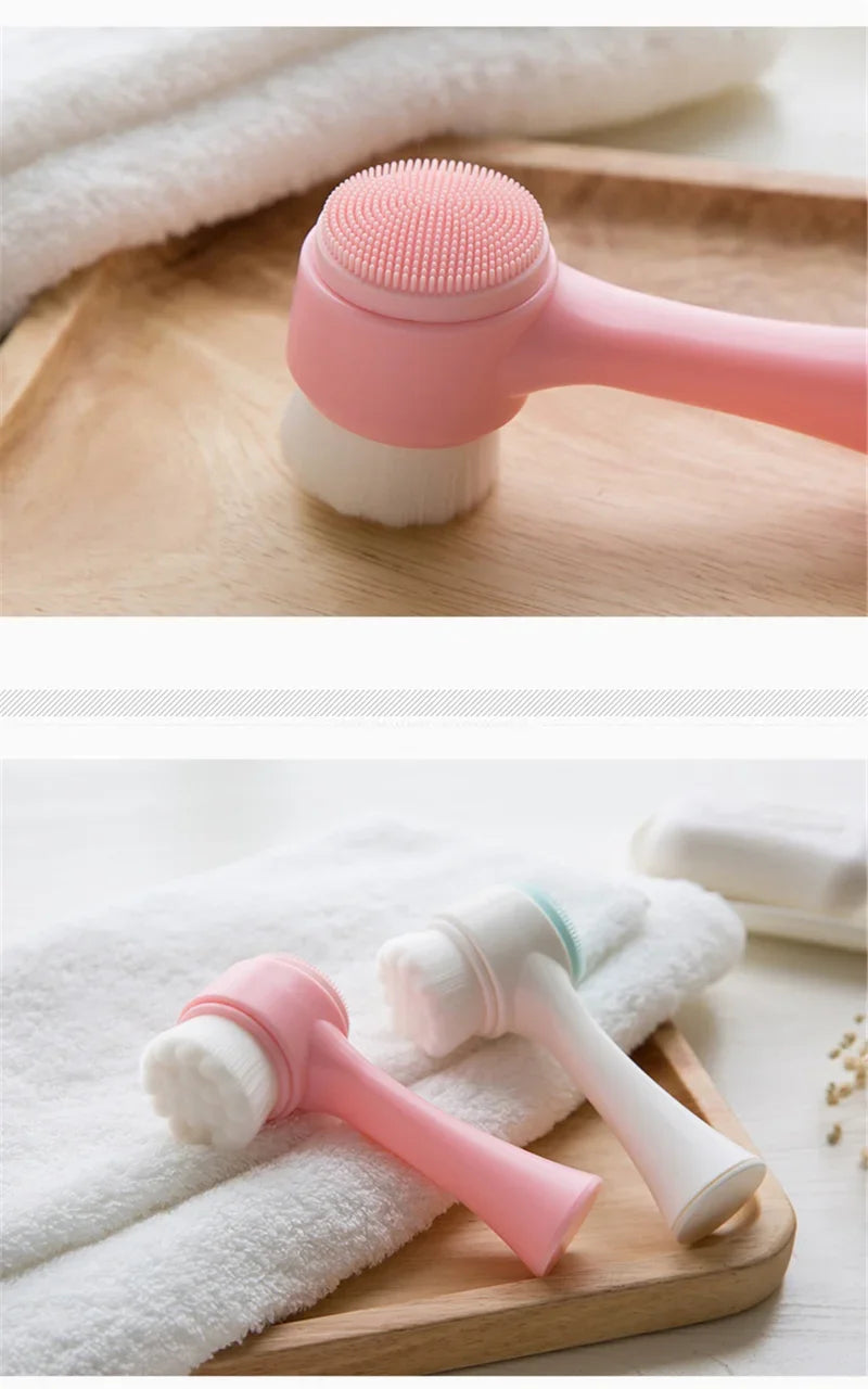 3D double silicone facial cleansing brush manual massage facial brush soft bristles exfoliator double sided face wash brush