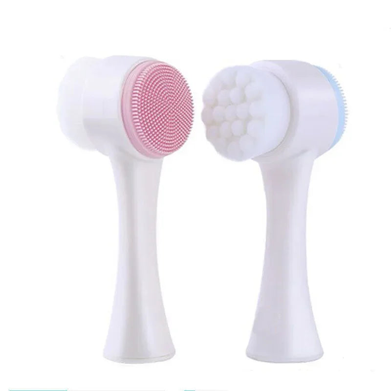 3D double silicone facial cleansing brush manual massage facial brush soft bristles exfoliator double sided face wash brush